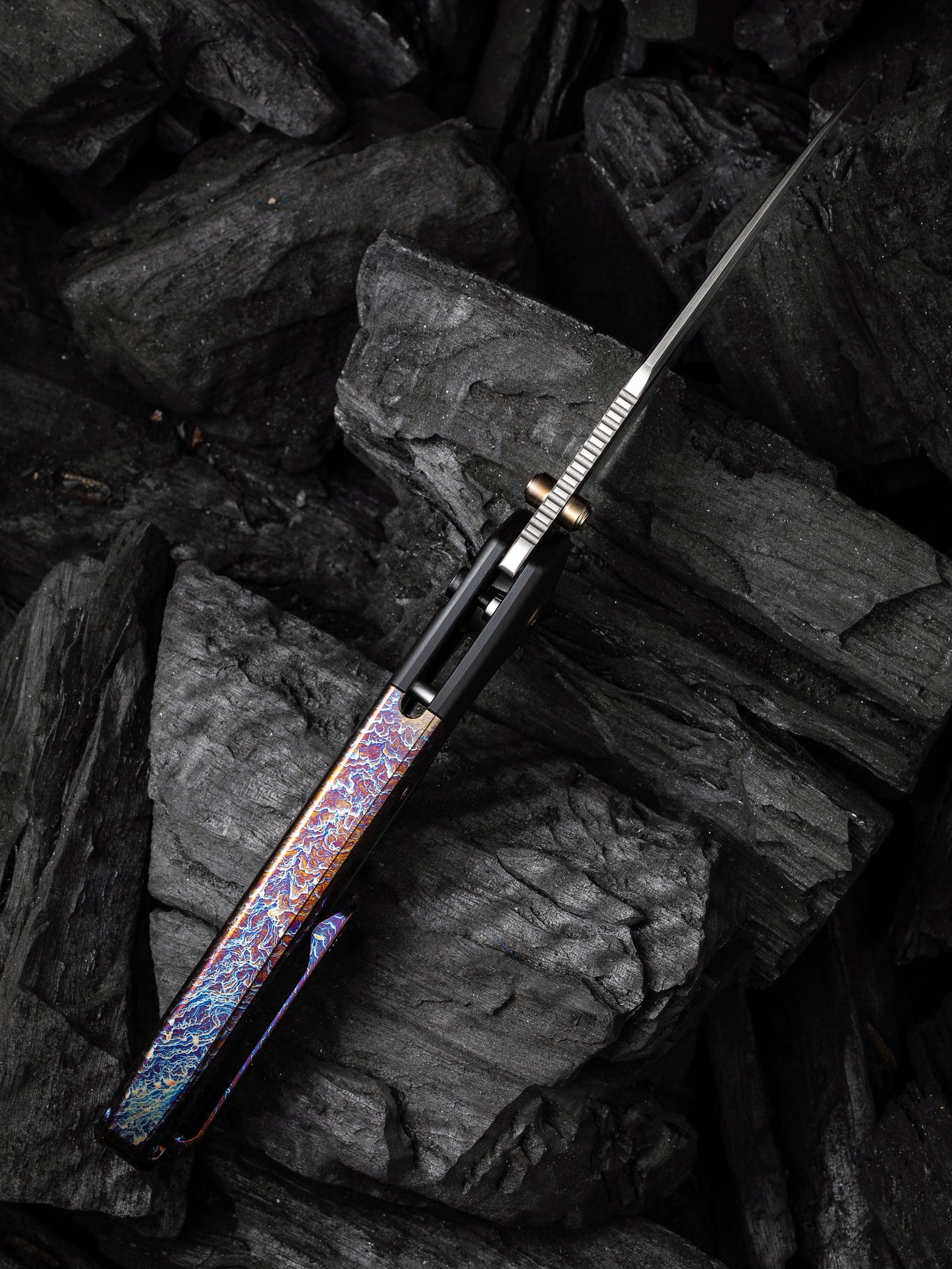 WE Ziffius Limited Edition 3.7" CPM 20CV Flamed Titanium Integral Spacer Folding Knife WE22024D-2