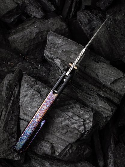 WE Ziffius Limited Edition 3.7" CPM 20CV Flamed Titanium Integral Spacer Folding Knife WE22024D-2