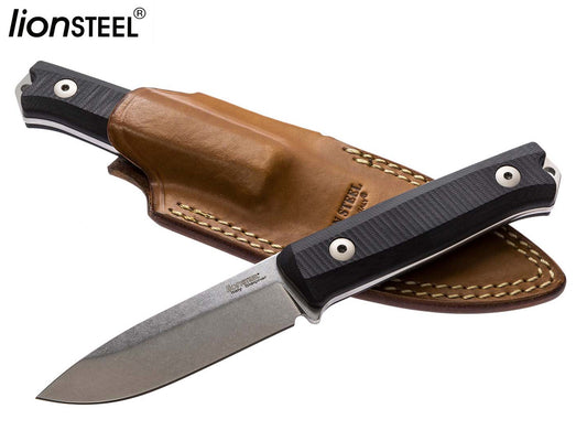 LionSteel B40 Bushcraft 3.86" Sleipner Black G10 Fixed Blade Knife with Leather Sheath