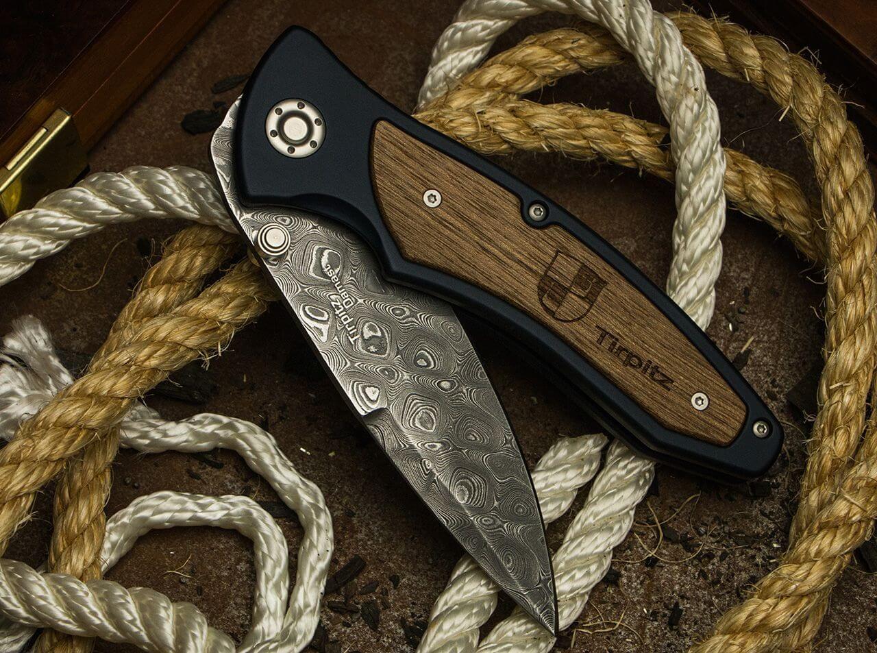Boker Solingen Tirpitz 3.9" Damascus Folding Knife 110190DAM