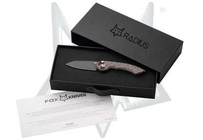 Fox Radius 2.95" M390 PVD Black Copper Shred Carbon Fiber Folding Knife FX-550 CFB