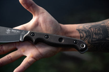 TOPS Knives Brush Wolf 6.5" Tungsten Cerakote Canvas Micarta Fixed Blade Knife with Leather Sheath BWLF-02
