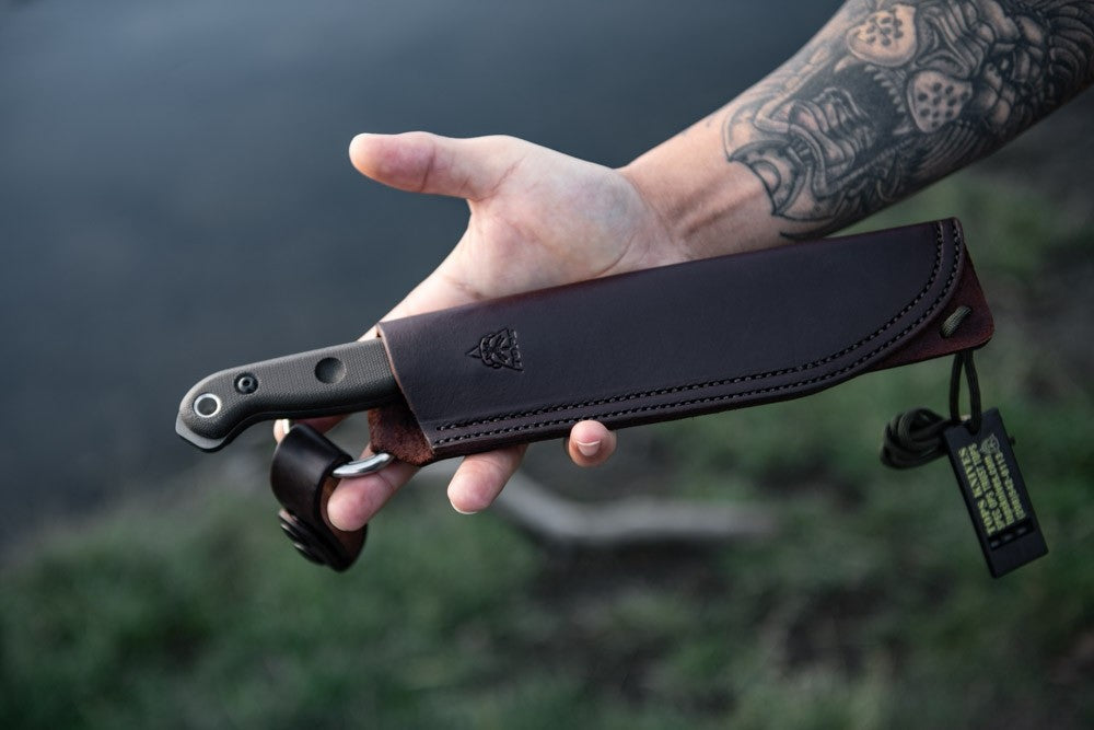 TOPS Knives Brush Wolf 6.5" Tungsten Cerakote Canvas Micarta Fixed Blade Knife with Leather Sheath BWLF-02