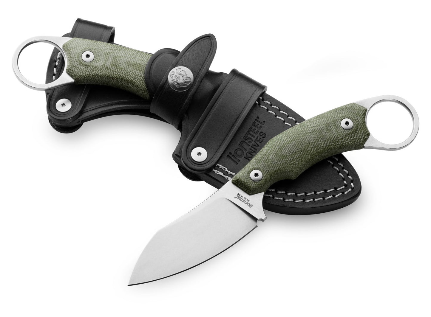 LionSteel H1 2.95" M390 Green Canvas Micarta Fixed Blade Knife