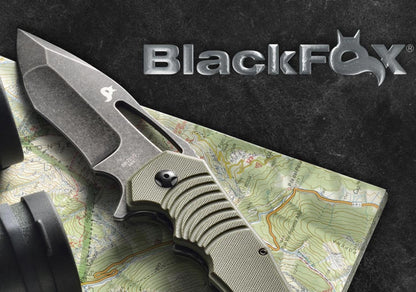Fox BlackFox Hugin 3.94" 440C Stonewash PVD Black G10 Folding Knife by Mikkel Willumsen