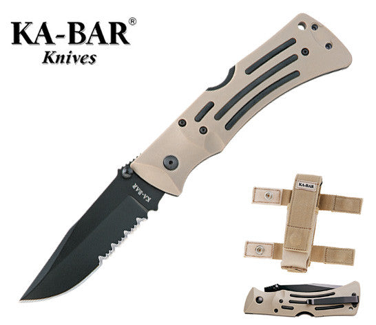 KA-BAR Desert Mule 3.81" AUS 8A ComboEdge Heavy Duty Folding Knife with Pouch