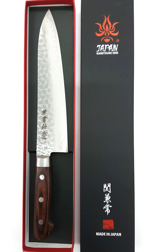 Kanetsune Classic Gyutou 8.26" VG-10/Damascus San-Mai Mahogany Kitchen Knife - Made in Japan KC-902