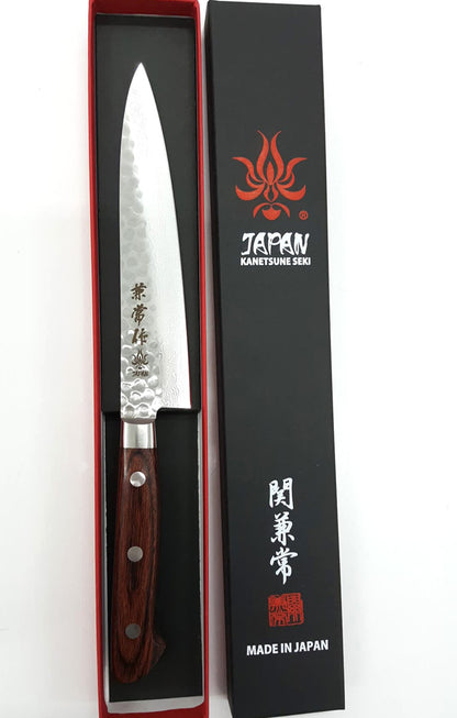 Kanetsune Classic Petty 5.51" VG-10/Damascus San-Mai Mahogany Kitchen Knife - Made in Japan KC-904