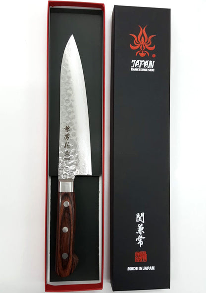 Kanetsune Classic Gyutou 7.08" VG-10/Damascus San-Mai Mahogany Kitchen Knife - Made in Japan KC-907