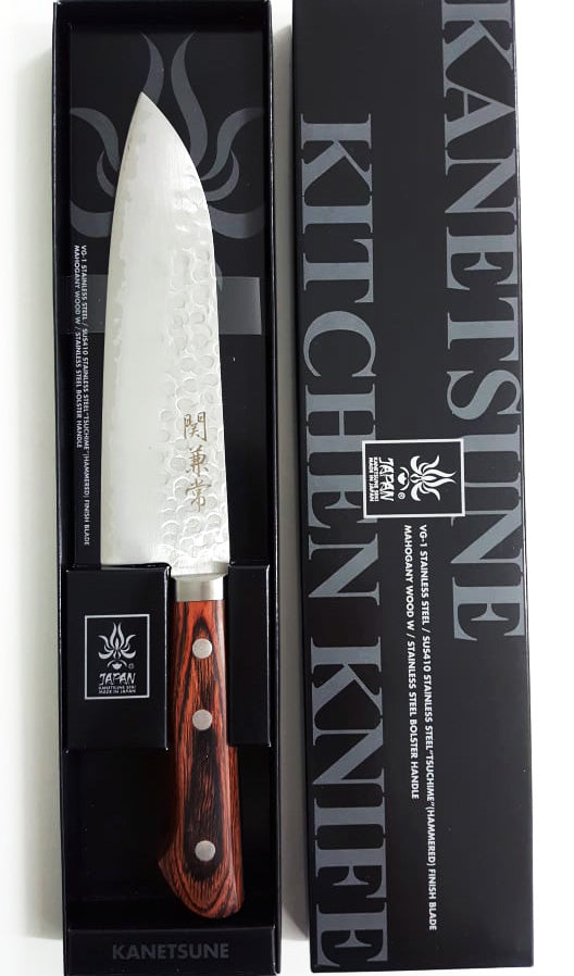 Kanetsune Tsuchime Santoku 6.49" VG-1/SUS410 San-Mai Mahogany Kitchen Knife - Made in Japan KC-942