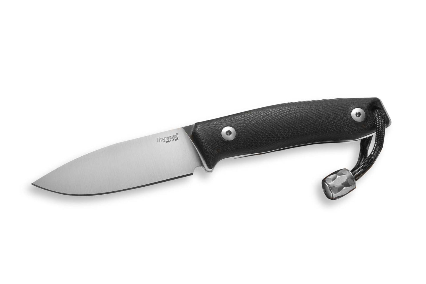 LionSteel M1 2.91" M390 Black G10 Fixed Blade Knife with Leather Sheath and Titanium Bead
