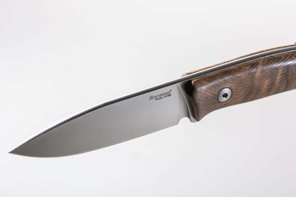 LionSteel M1 2.91" M390 Walnut Wood Fixed Blade Knife with Leather Sheath and Titanium Bead