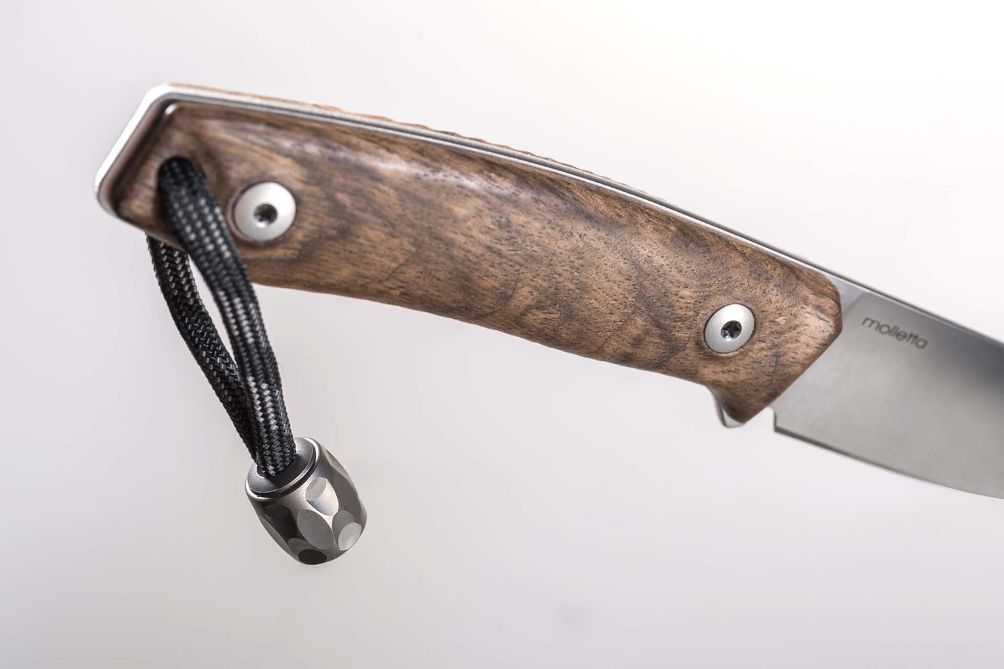 LionSteel M1 2.91" M390 Walnut Wood Fixed Blade Knife with Leather Sheath and Titanium Bead