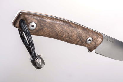 LionSteel M1 2.91" M390 Walnut Wood Fixed Blade Knife with Leather Sheath and Titanium Bead