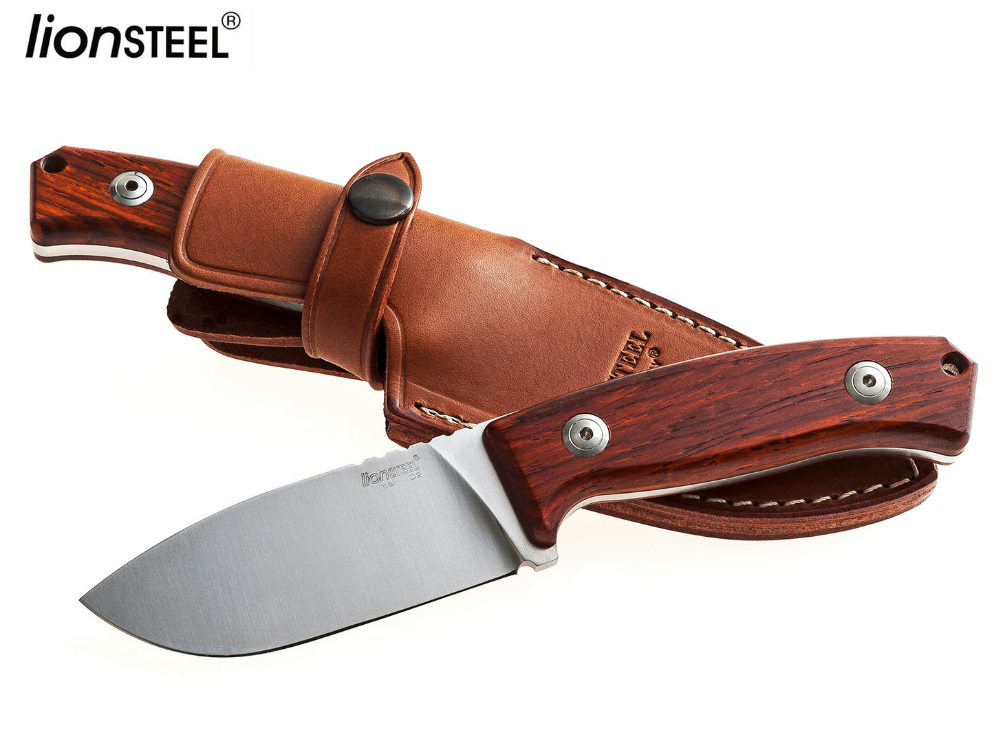 LionSteel M2 3.54" D2 Santos Wood Fixed Blade Knife with Leather Sheath
