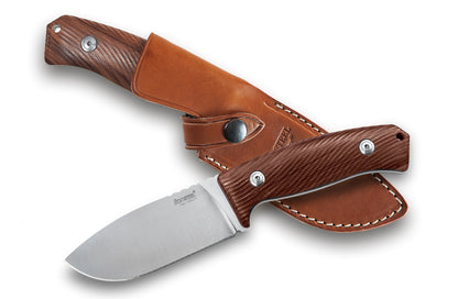 LionSteel M3 4.13" Niolox Santos Wood Fixed Blade Knife with Leather Sheath