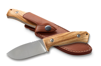 LionSteel M3 4.13" Niolox Olive Wood Fixed Blade Knife with Leather Sheath