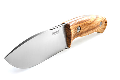 LionSteel M3 4.13" Niolox Olive Wood Fixed Blade Knife with Leather Sheath