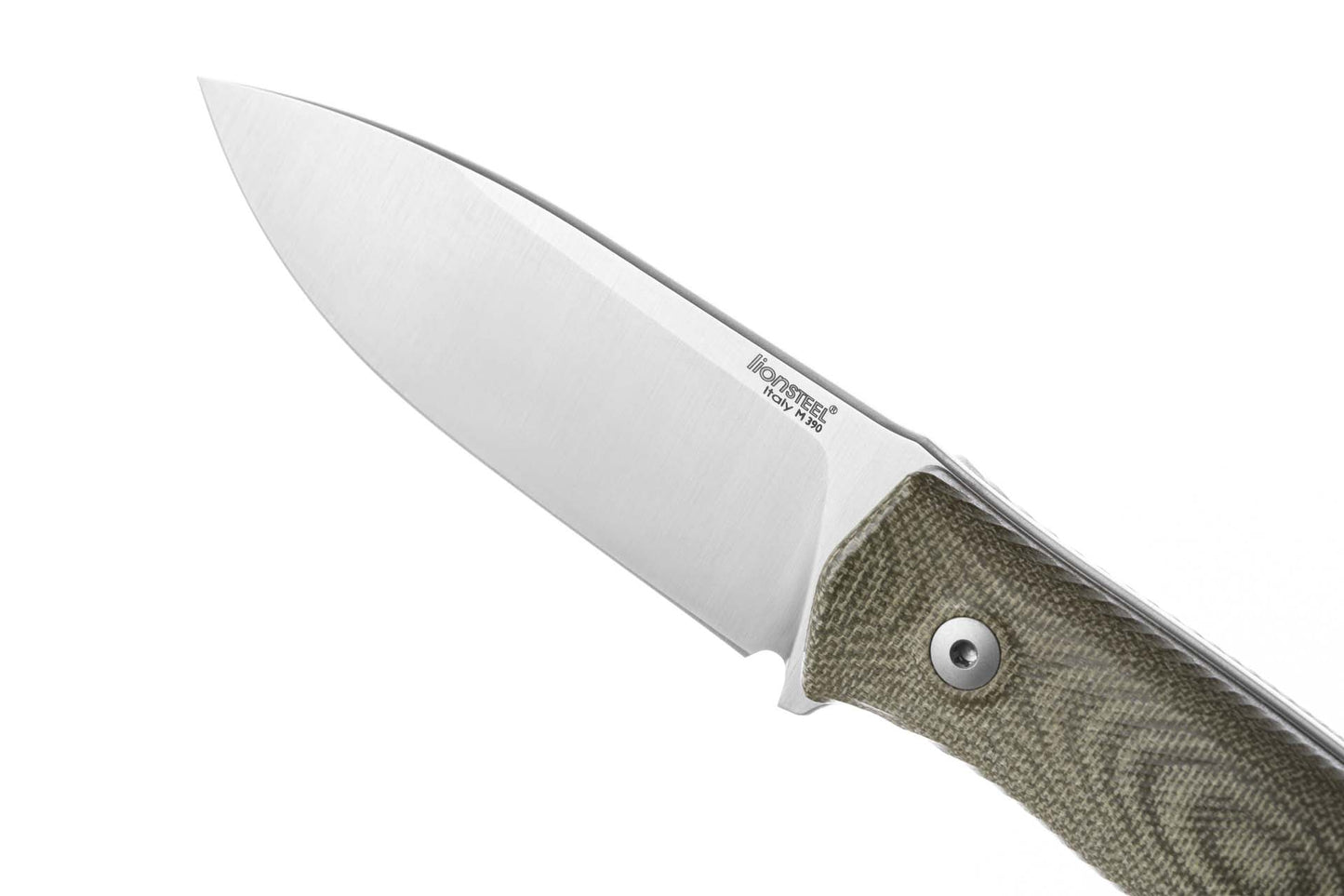 LionSteel M4 3.74" M390 Green Canvas Micarta Fixed Blade Knife with Leather Sheath