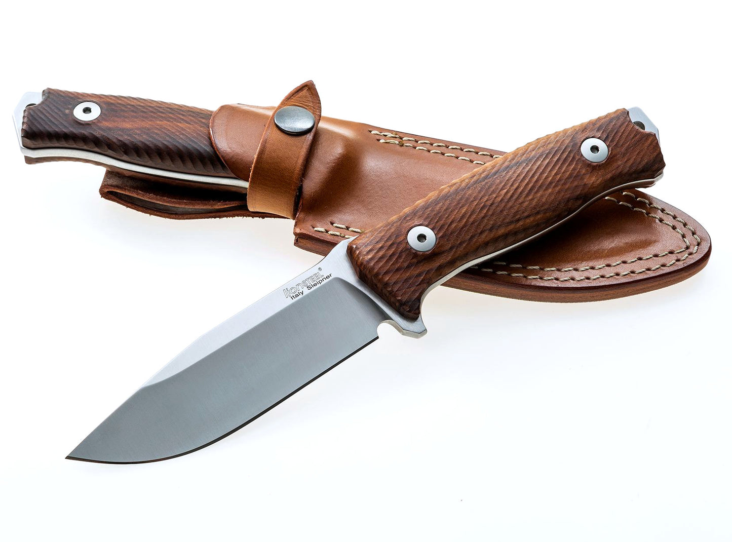 LionSteel M5 4.53" Sleipner Santos Wood Fixed Blade Bushcraft Knife with Leather Sheath