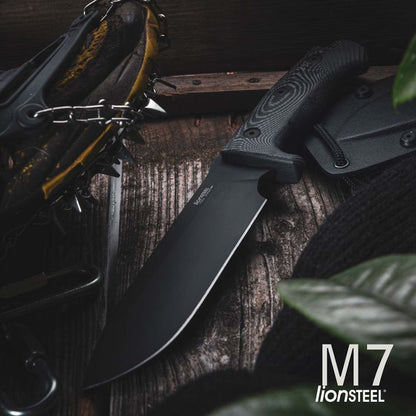 LionSteel M7 7.09" Black Sleipner Micarta Fixed Blade Knife with Kydex Sheath