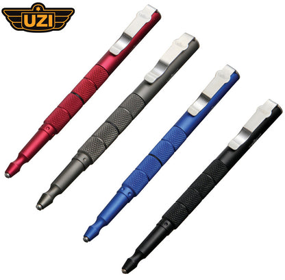 Uzi 6.25" Black Aluminium Tactical Pen with Glass Breaker TACPEN5-BK
