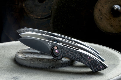 Fox Radius 2.95" M390 PVD Black Copper Shred Carbon Fiber Folding Knife FX-550 CFB