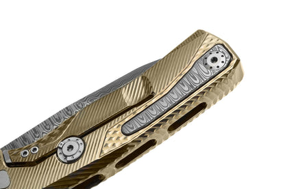 LionSteel ROK 3.39" Chad Nichols Scrambled Damascus Gold Titanium Hidden Clip Folding Knife ROK DD GL