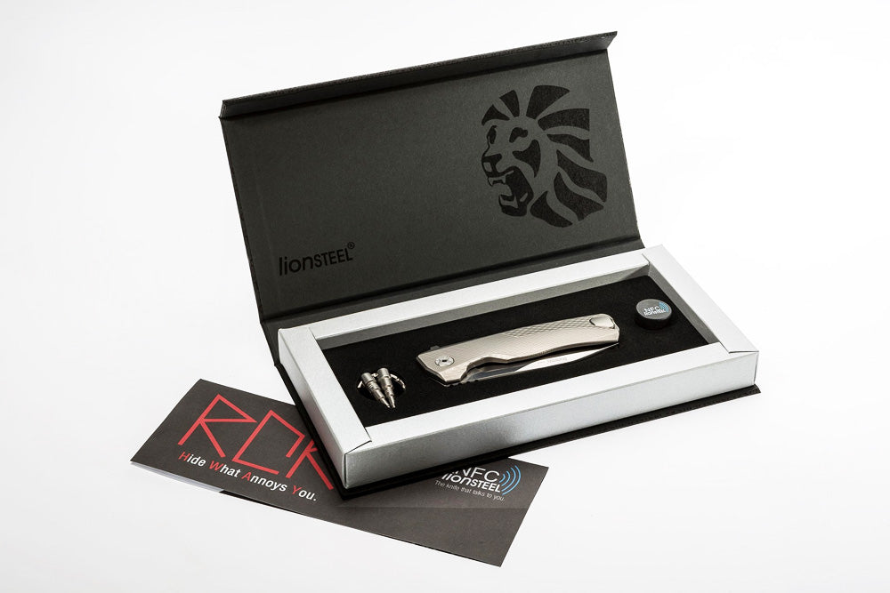 LionSteel ROK 3.39" Chad Nichols Scrambled Damascus Gold Titanium Hidden Clip Folding Knife ROK DD GL