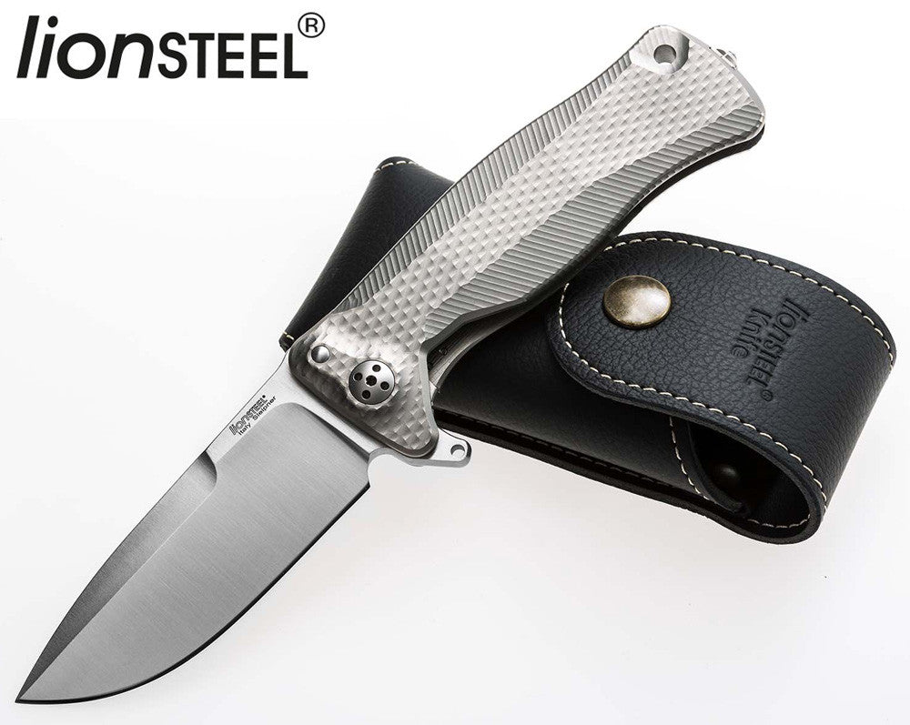 LionSteel SR-11 3.7" Sleipner Titanium Integral Folding Knife with Leather Sheath SR11 G
