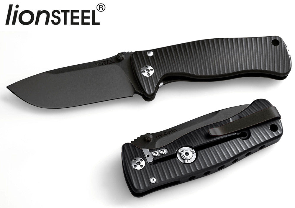 LionSteel SR-2 3.1" Sleipner Folding Knife Black Handle Black Blade SR2A-BB