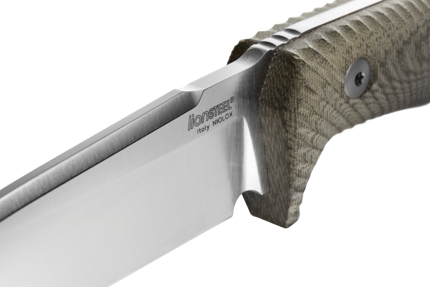 LionSteel T5 5.04" Satin Niolox Green Canvas Micarta Fixed Blade Knife