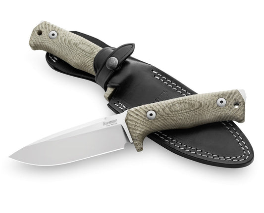 LionSteel T5 5.04" Satin Niolox Green Canvas Micarta Fixed Blade Knife