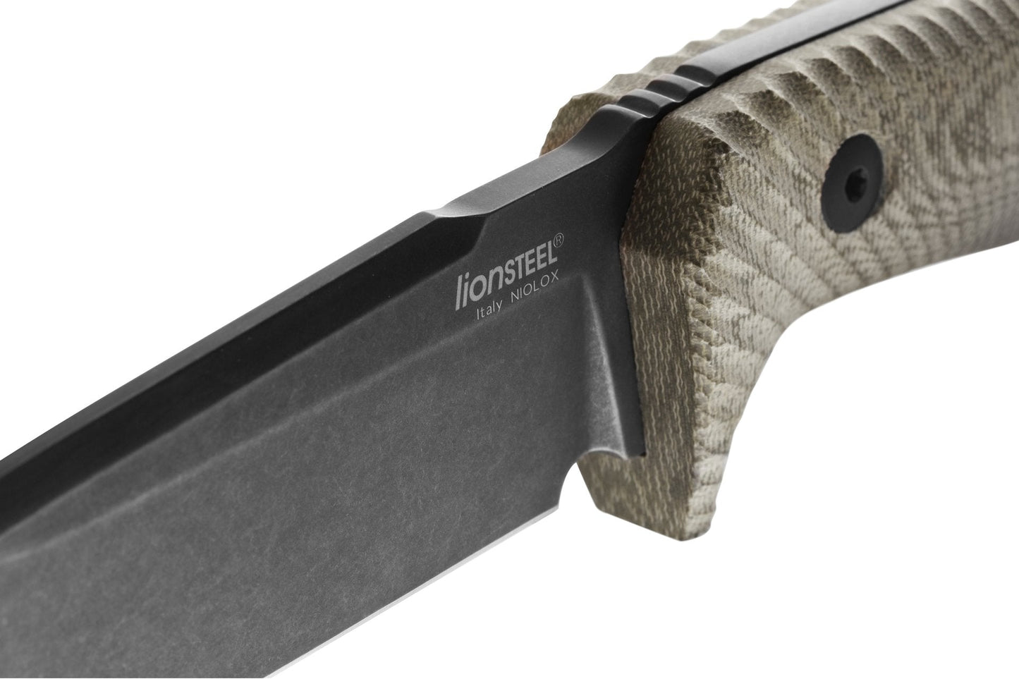 LionSteel T5 5.04" Black PVD Stonewashed Niolox Green Canvas Micarta Fixed Blade Knife