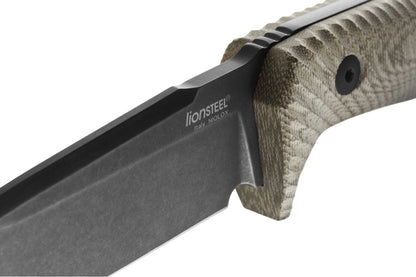 LionSteel T5 5.04" Black PVD Stonewashed Niolox Green Canvas Micarta Fixed Blade Knife