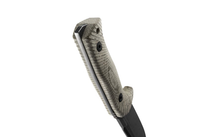 LionSteel T5 5.04" Black PVD Stonewashed Niolox Green Canvas Micarta Fixed Blade Knife