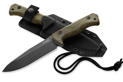 LionSteel T6B CVG 5.83" Black K490 Limited Green Canvas Micarta Fixed Blade Knife with Kydex Sheath