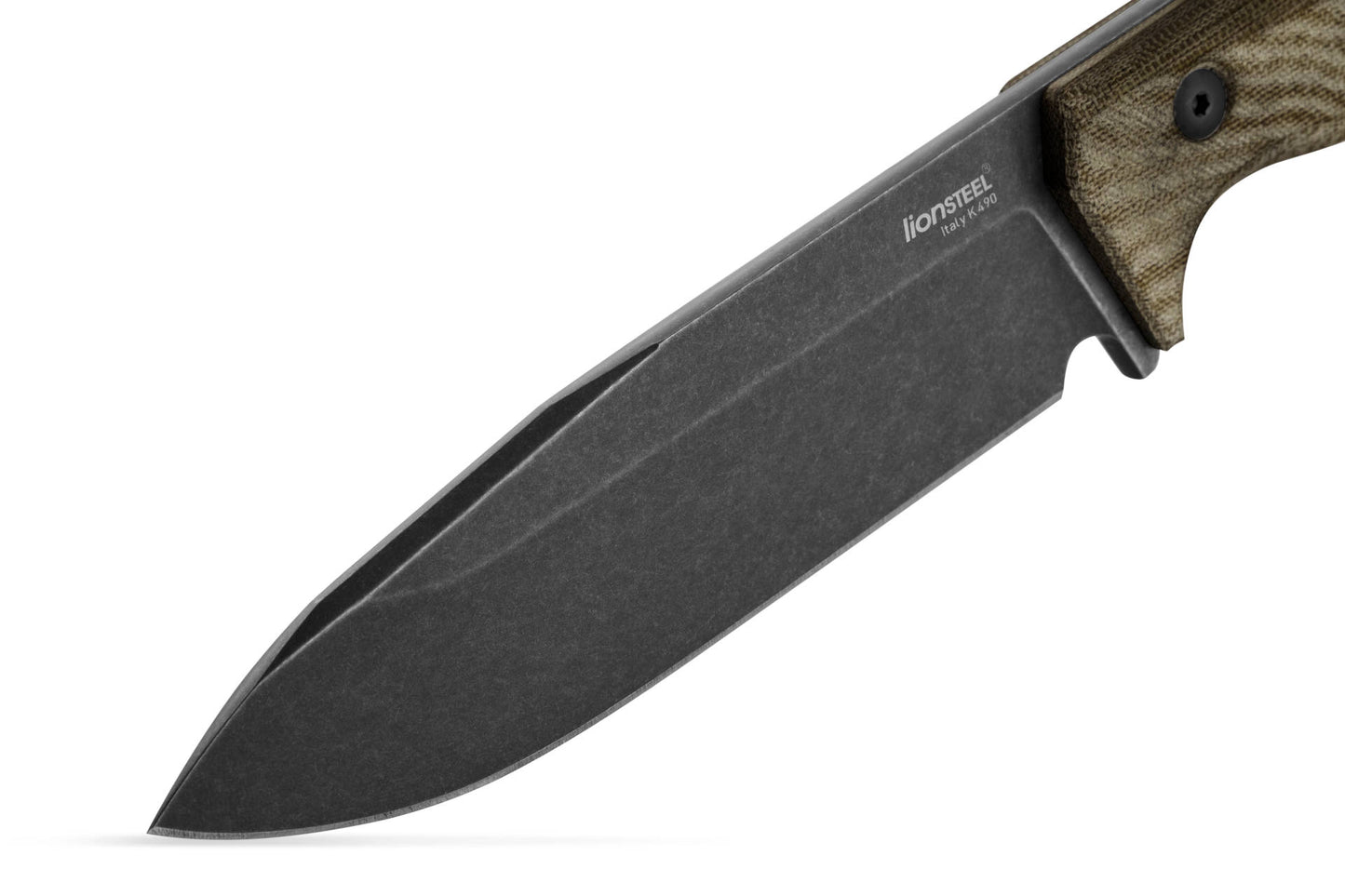 LionSteel T6B CVG 5.83" Black K490 Limited Green Canvas Micarta Fixed Blade Knife with Kydex Sheath