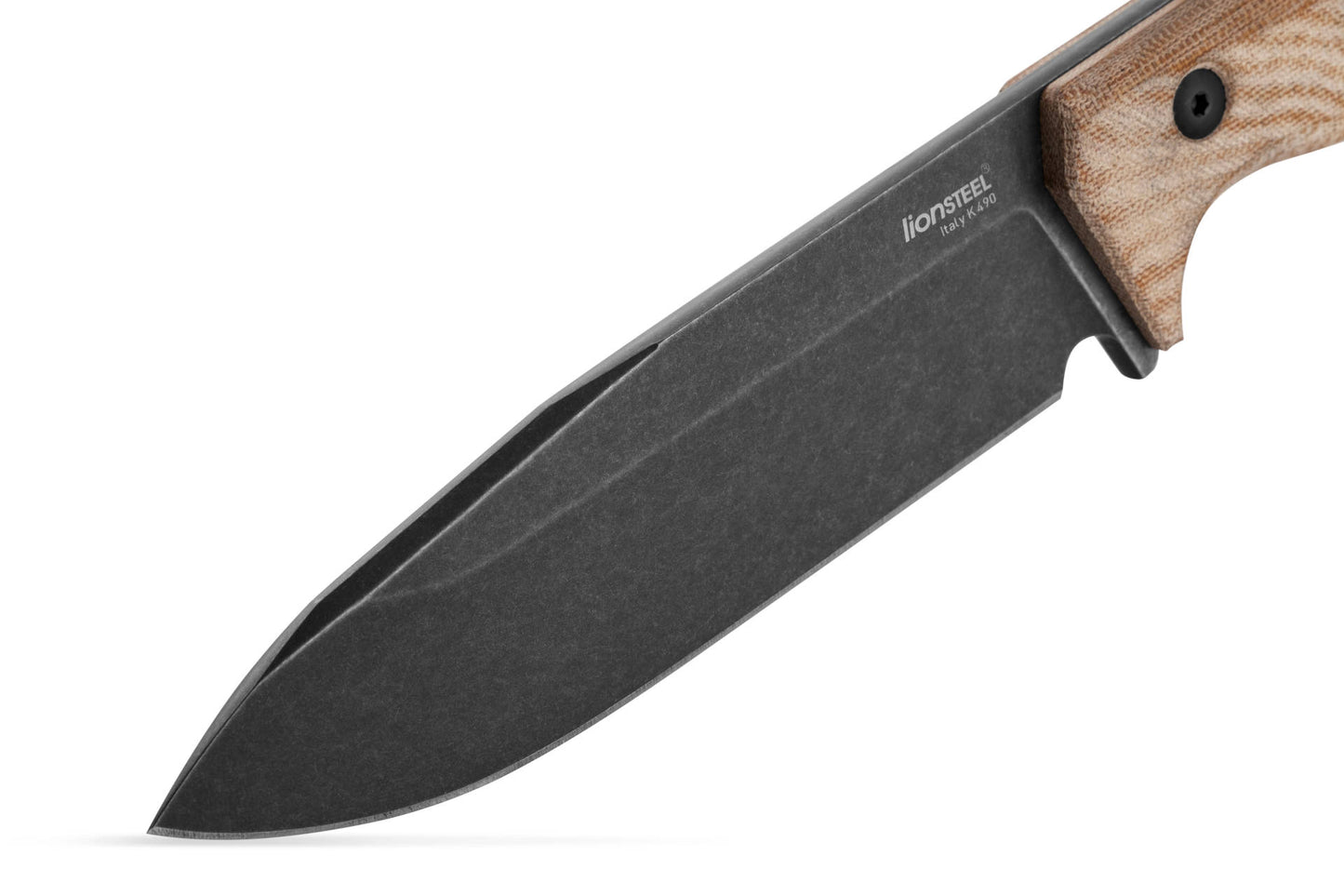 LionSteel T6B CVN 5.83" Black K490 Limited Natural Canvas Micarta Fixed Blade Knife with Kydex Sheath