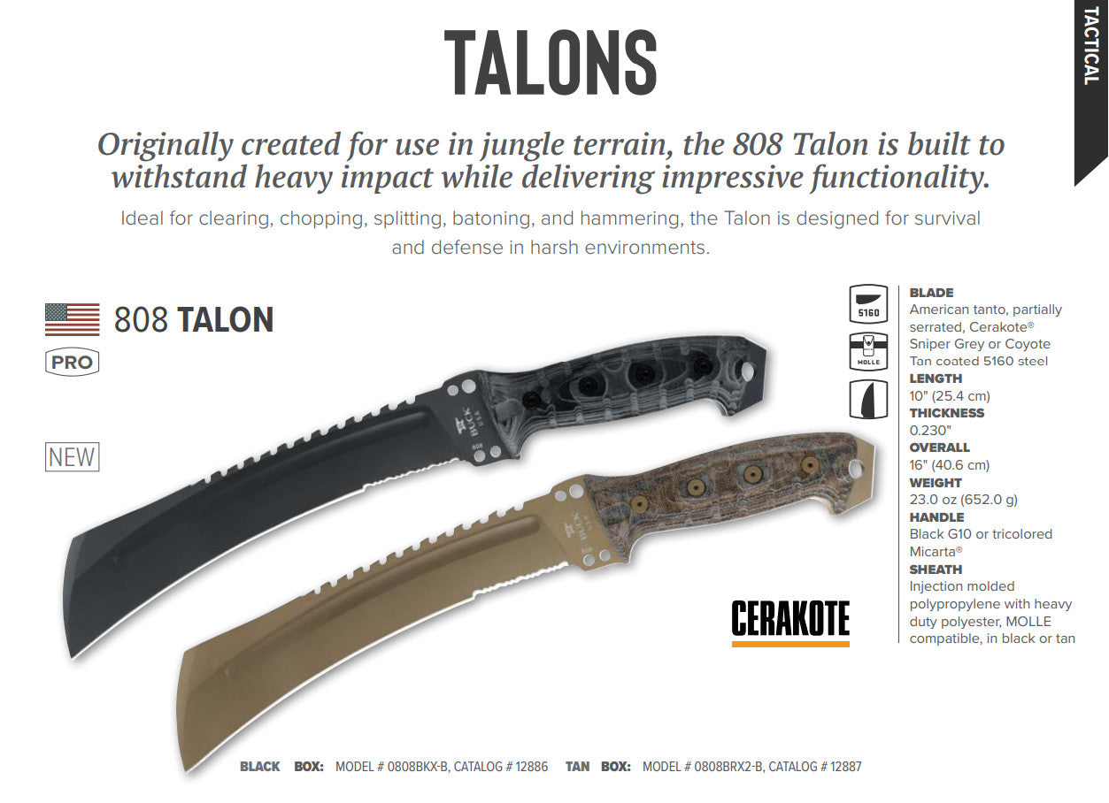 Buck Talon 10" 5160 Coyote Tan Cerakote Tricolor Micarta Fixed Blade Knife with MOLLE Sheath 0808BRX2-B