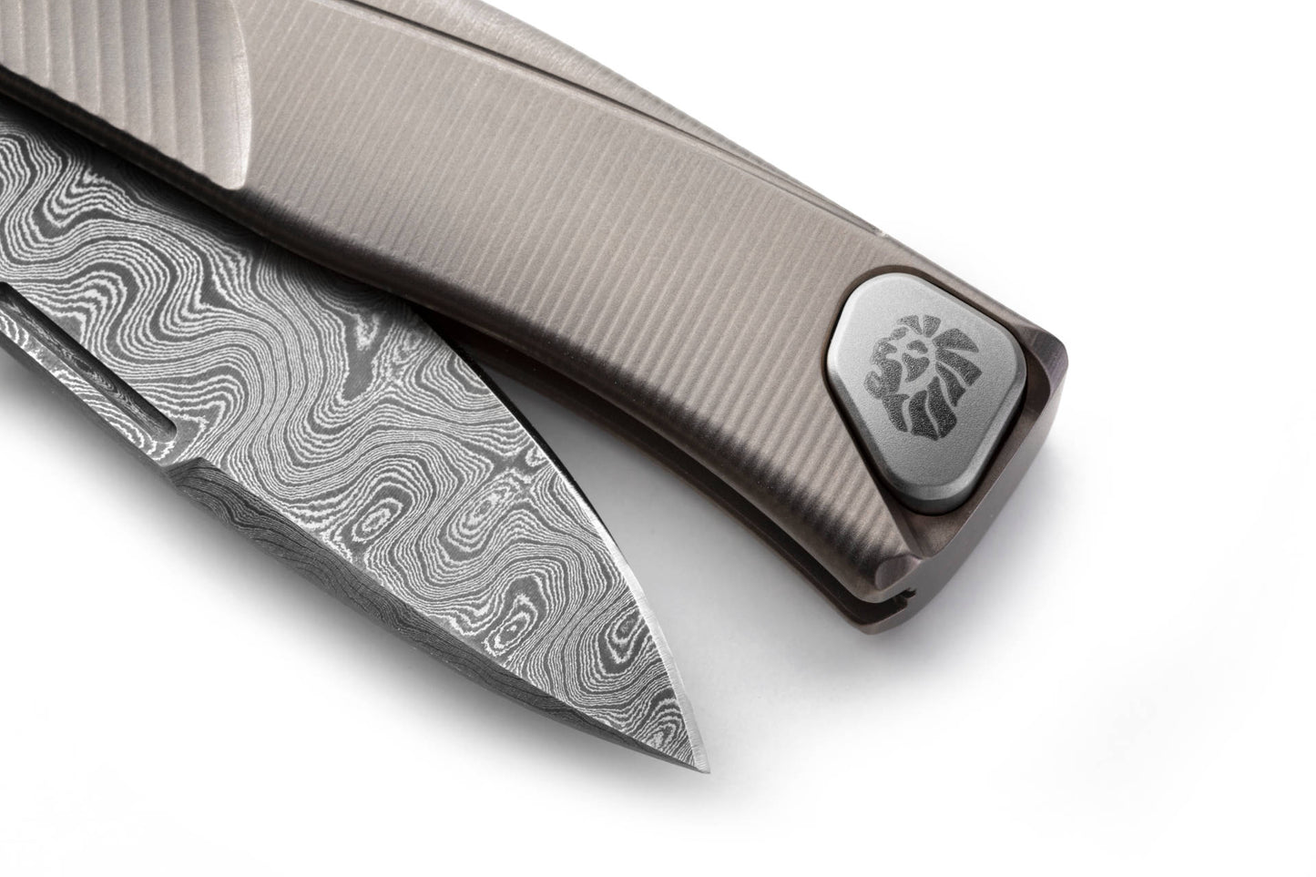 LionSteel Thrill 3.15" Chad Nichols Scrambled Damascus Integral Slipjoint Folding Knife with Grey Titanium Handle