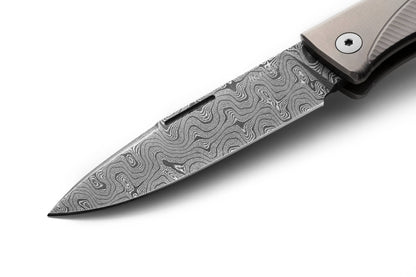 LionSteel Thrill 3.15" Chad Nichols Scrambled Damascus Integral Slipjoint Folding Knife with Grey Titanium Handle