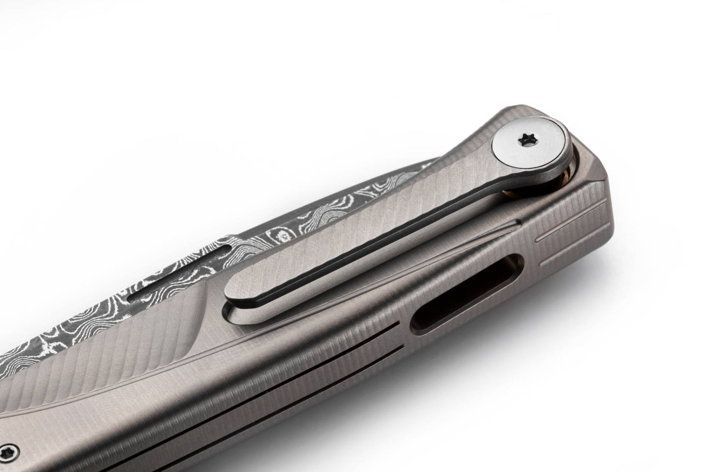 LionSteel Thrill 3.15" Chad Nichols Scrambled Damascus Integral Slipjoint Folding Knife with Grey Titanium Handle