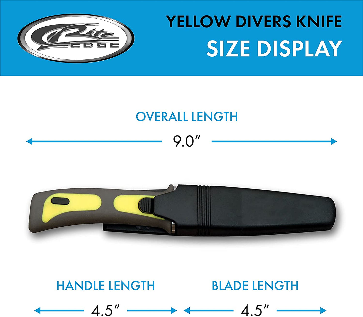 Rite Edge Dive Knife with Locking Sheath and Diving Straps - Yellow